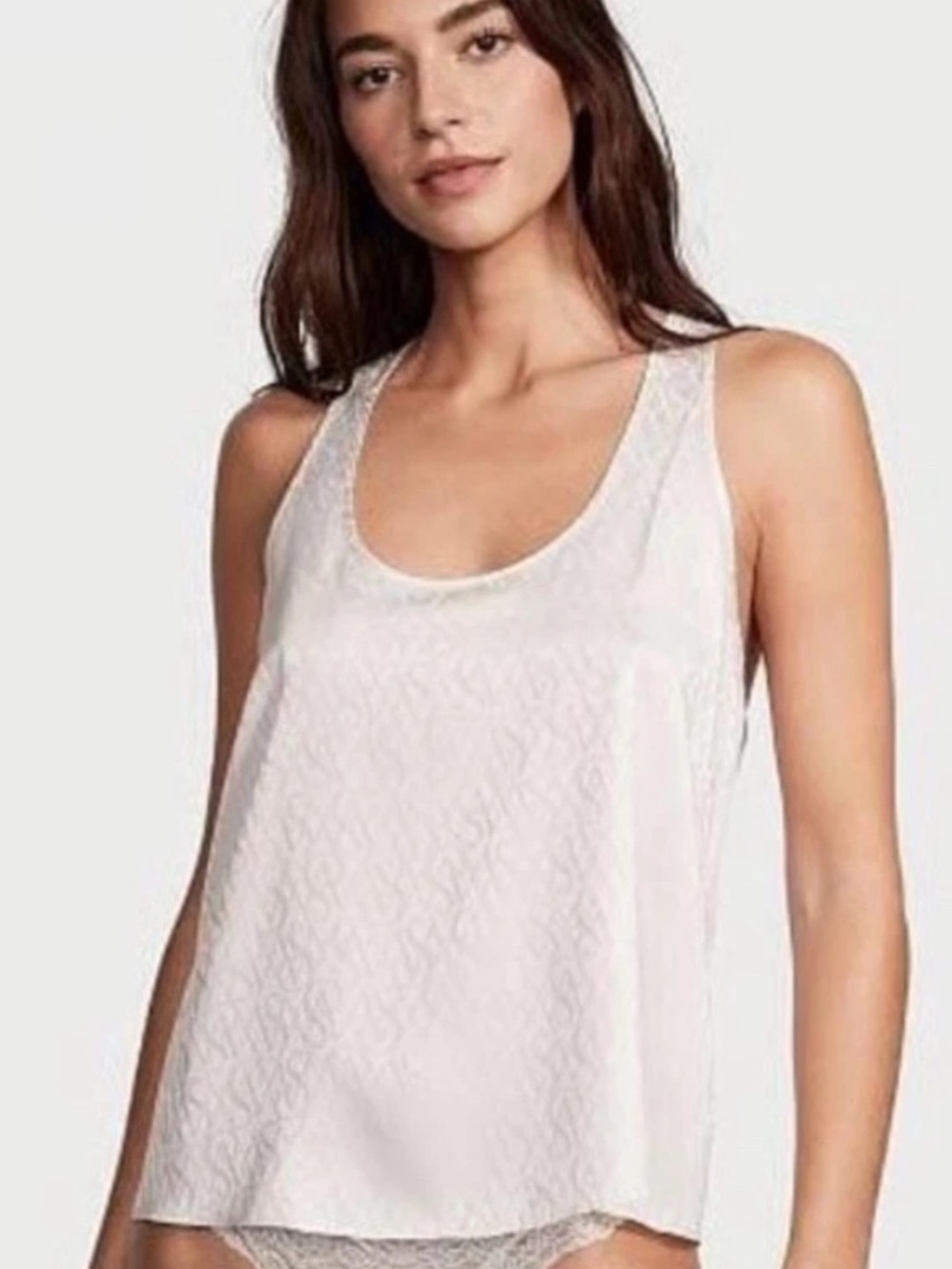 Victoria’s Secret NEW Satin Racerback Sleep Lounge Tank Ivory VS Monogram XL